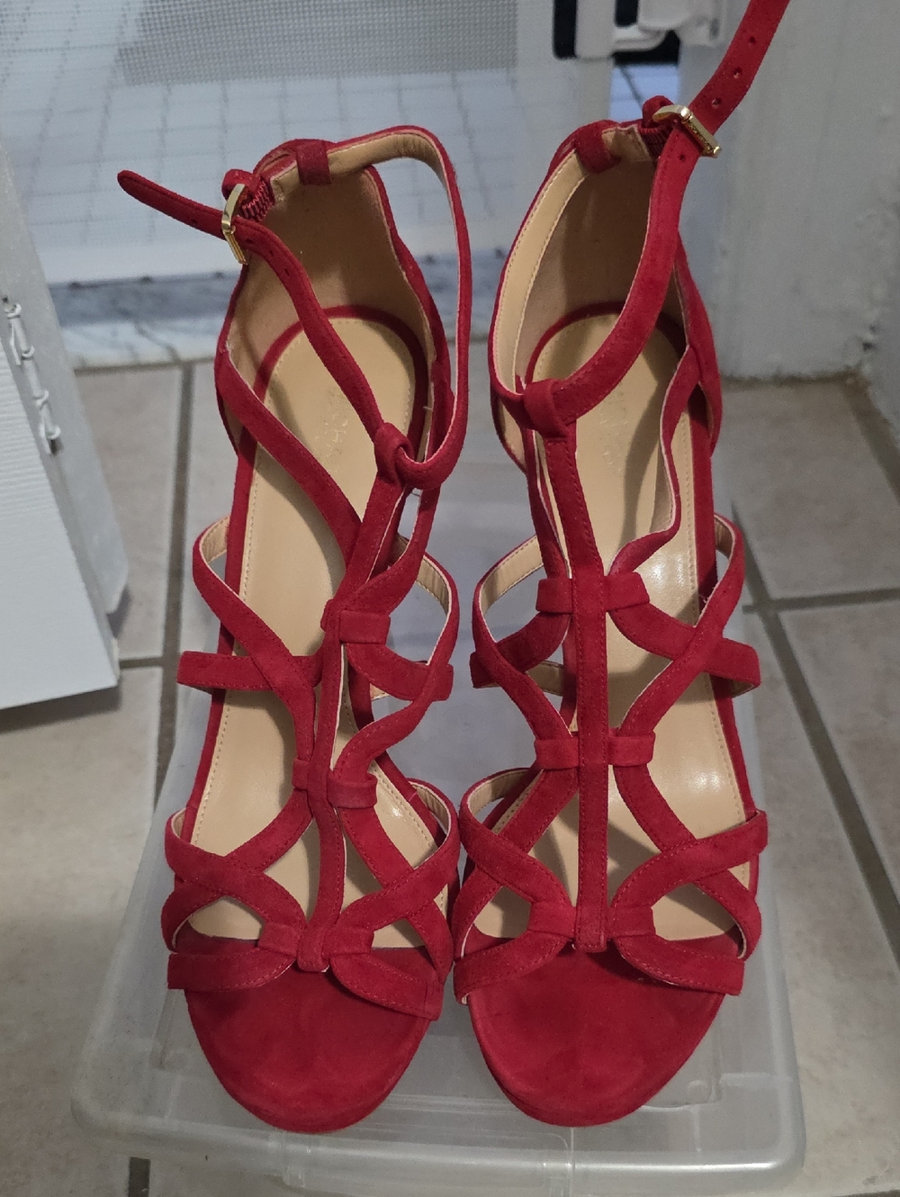MICHAEL Michael Kors Red Suede Strappy High Heel Sandals